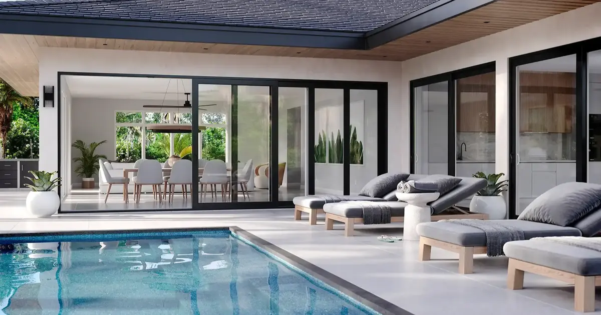 2-story, 4 Bedroom, 3 Bath, 2,723 sq. ft. Modern Villa Floor Plans ... - Modern And Minimalist Living Room Near Pool